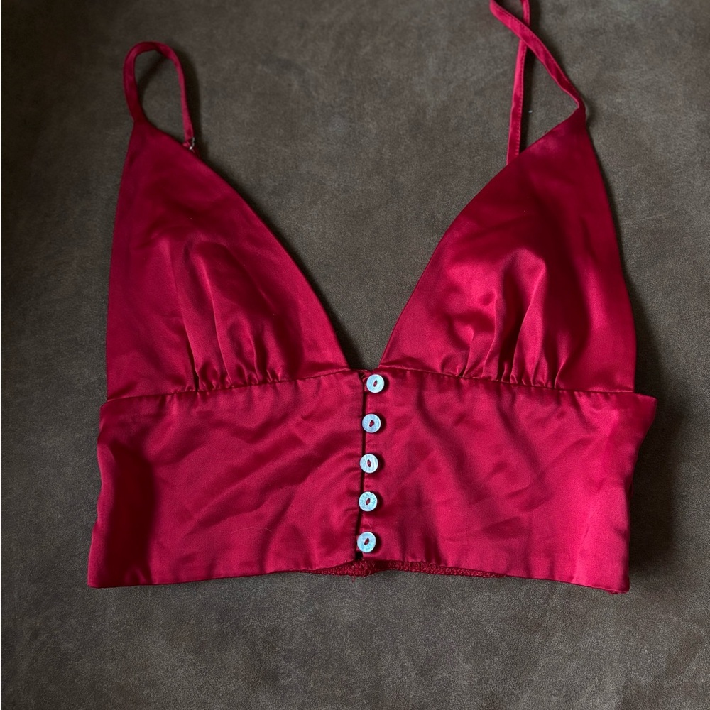Forever 21 Red Satin Bra with Plunging V-Neckline